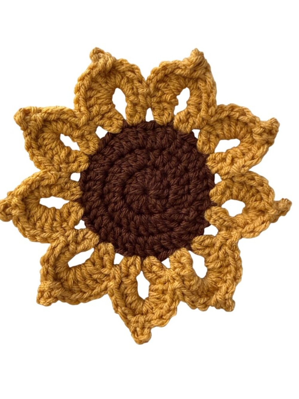 Handmade Crochet Sunflower Coasters Set Of 6 Decorative Yellow Gold Brown 6" - Picture 2 of 9